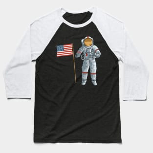 Astronaut With American Flag Space Moon USA Baseball T-Shirt